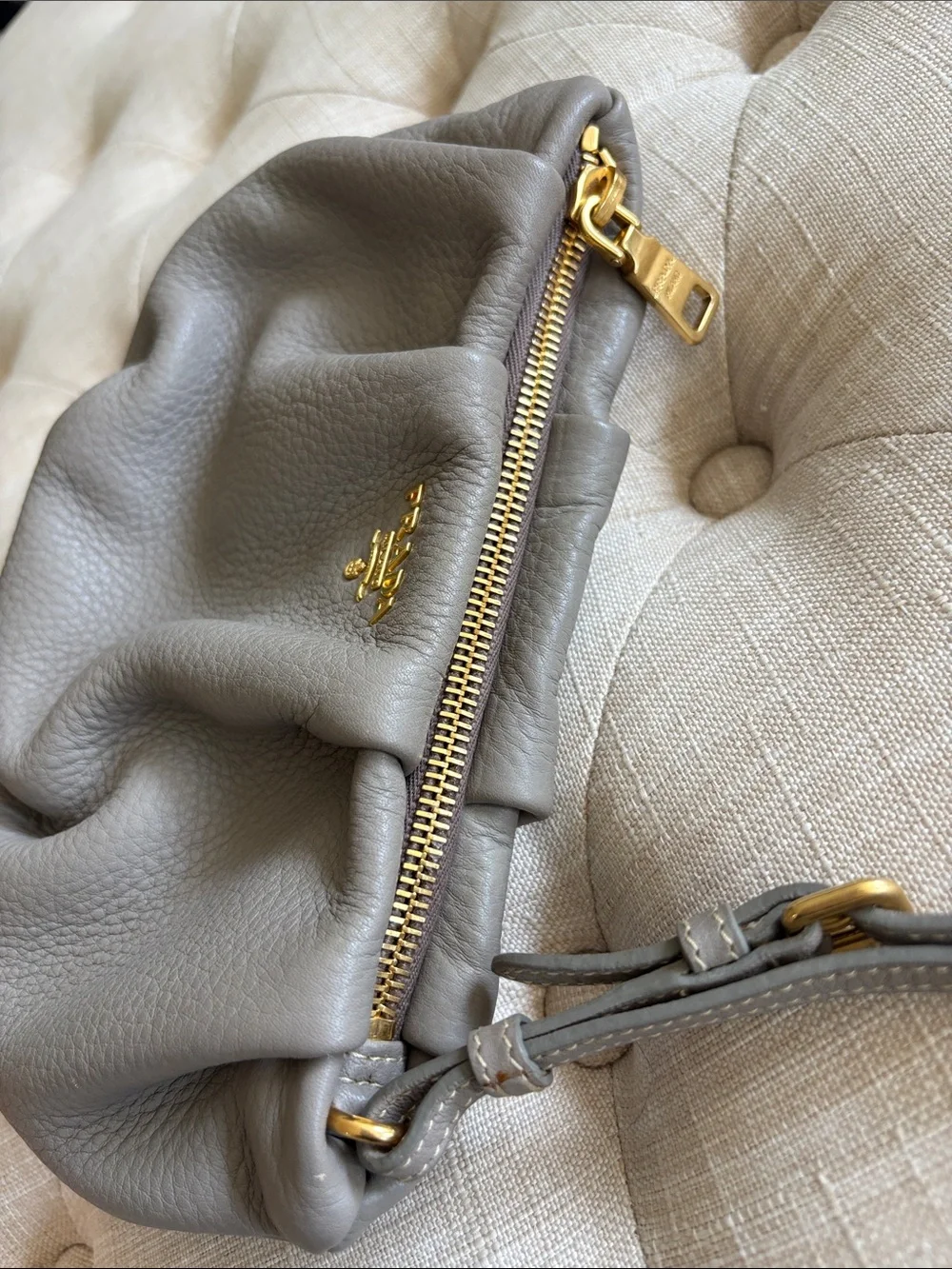 PRADA Gray Leather Wristlet pouch